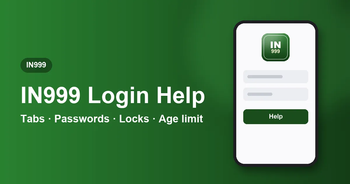 Banner titled IN999 Login Help listing common account topics